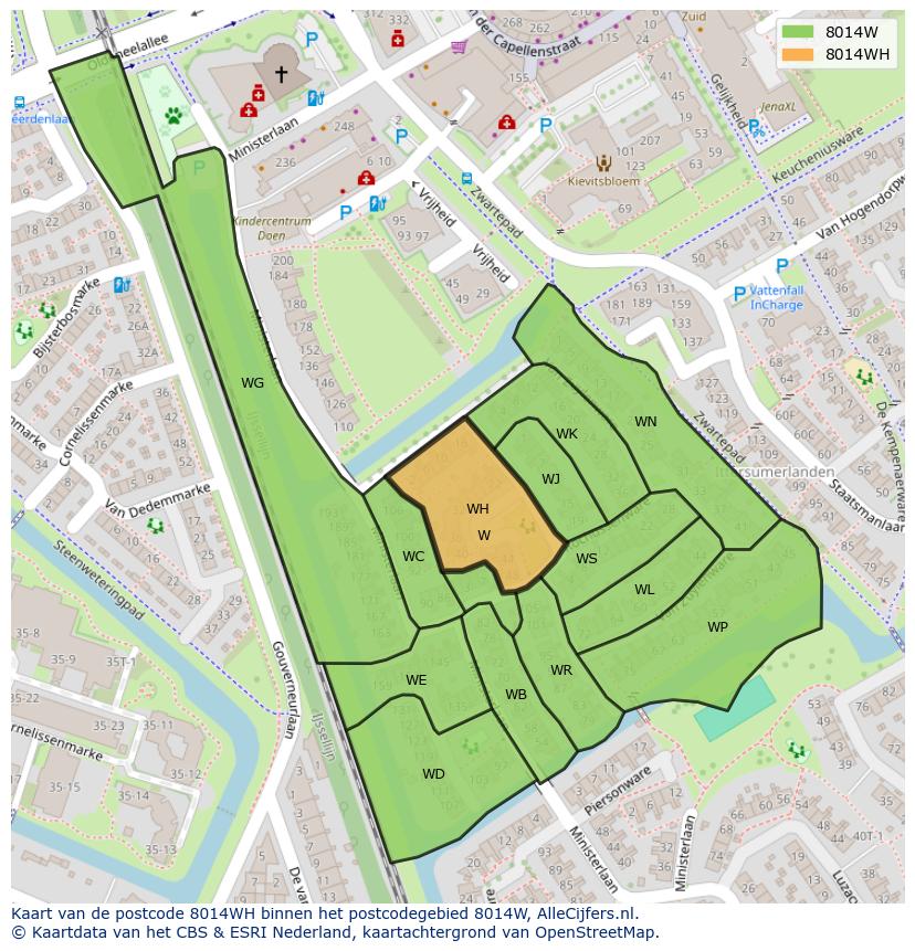 Afbeelding van het postcodegebied 8014 WH op de kaart.