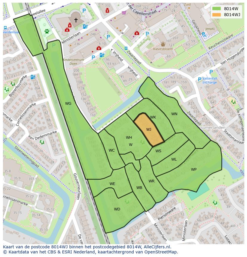 Afbeelding van het postcodegebied 8014 WJ op de kaart.