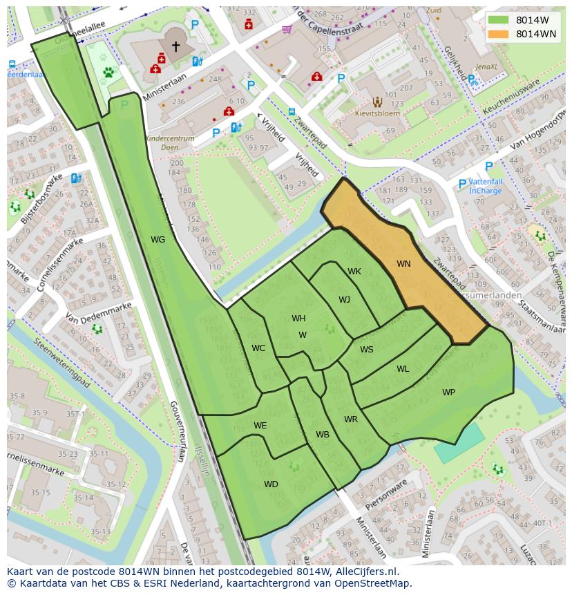 Afbeelding van het postcodegebied 8014 WN op de kaart.