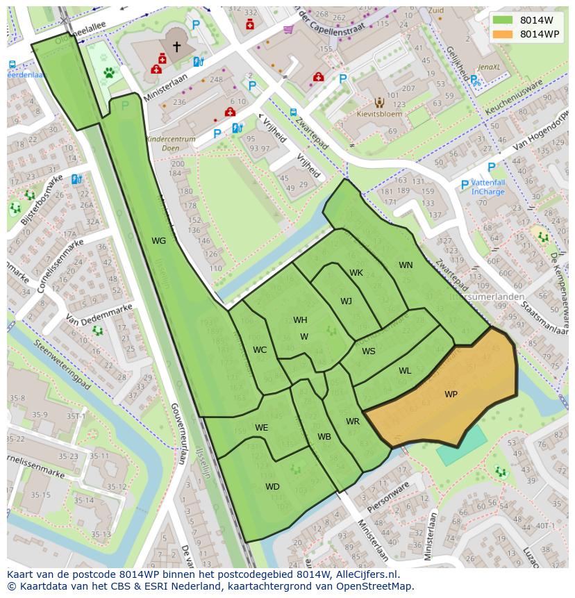 Afbeelding van het postcodegebied 8014 WP op de kaart.