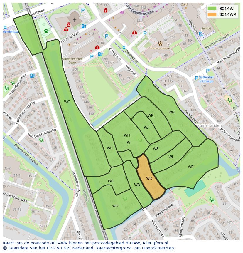Afbeelding van het postcodegebied 8014 WR op de kaart.