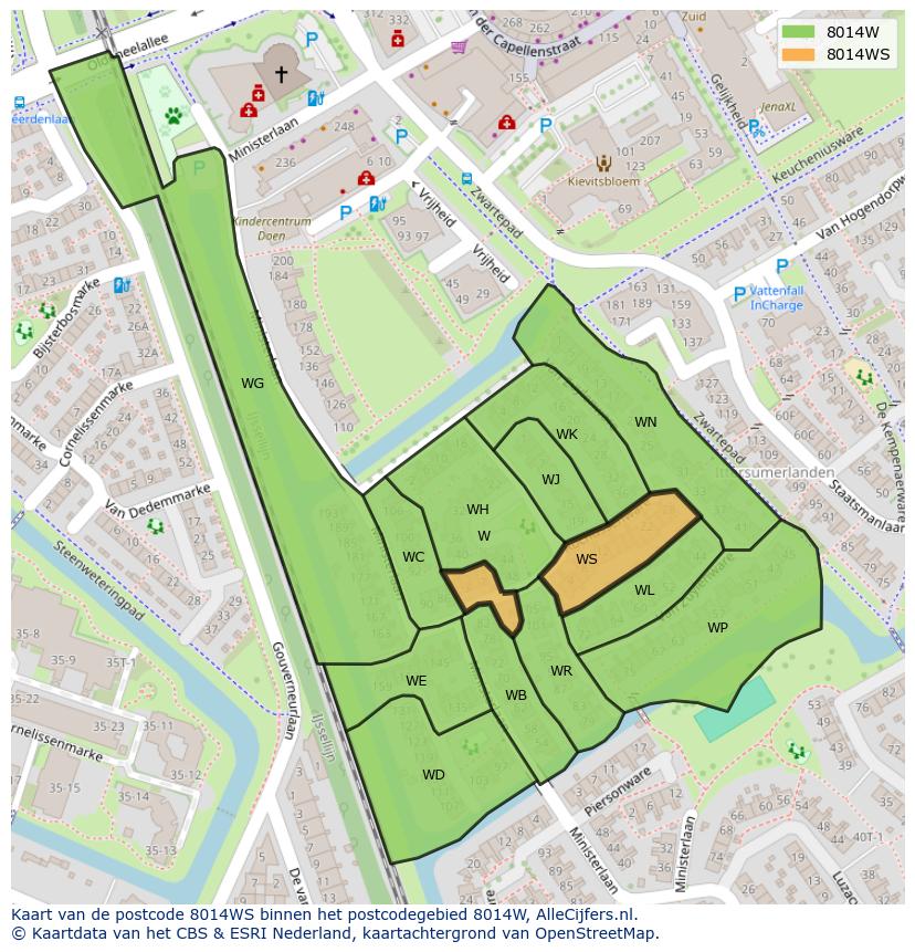Afbeelding van het postcodegebied 8014 WS op de kaart.