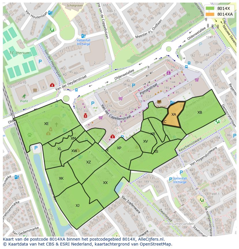 Afbeelding van het postcodegebied 8014 XA op de kaart.