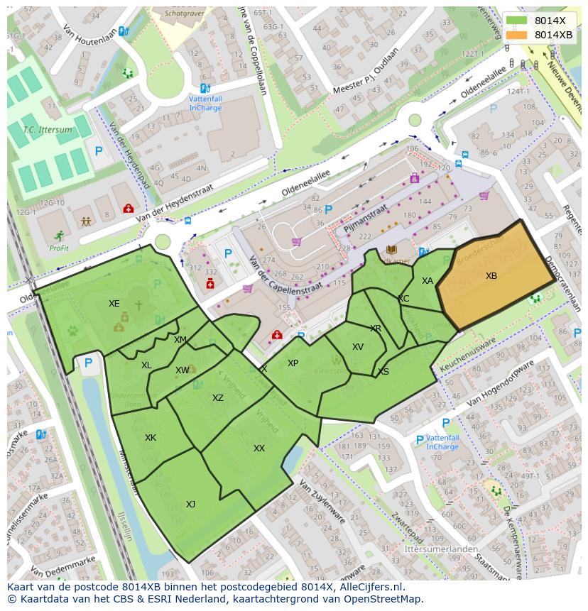 Afbeelding van het postcodegebied 8014 XB op de kaart.