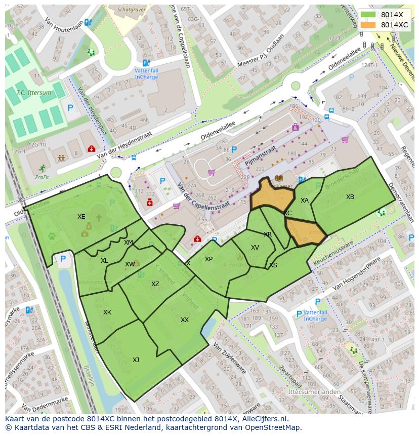 Afbeelding van het postcodegebied 8014 XC op de kaart.