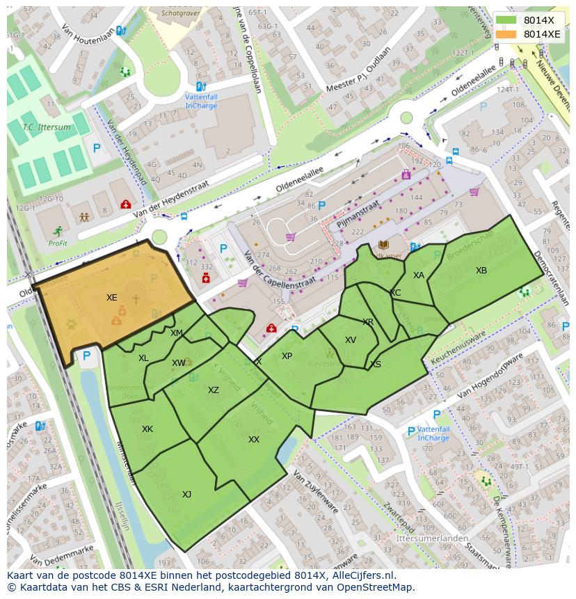 Afbeelding van het postcodegebied 8014 XE op de kaart.