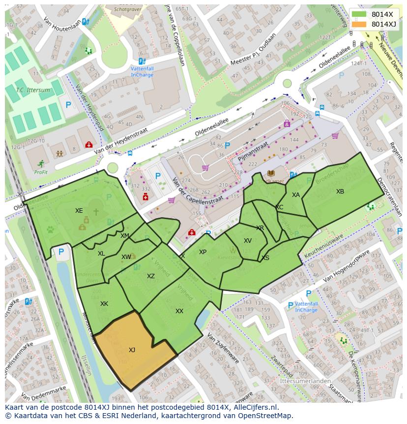 Afbeelding van het postcodegebied 8014 XJ op de kaart.
