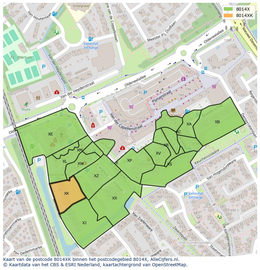 Afbeelding van het postcodegebied 8014 XK op de kaart.