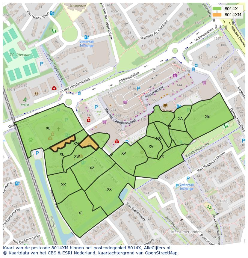 Afbeelding van het postcodegebied 8014 XM op de kaart.