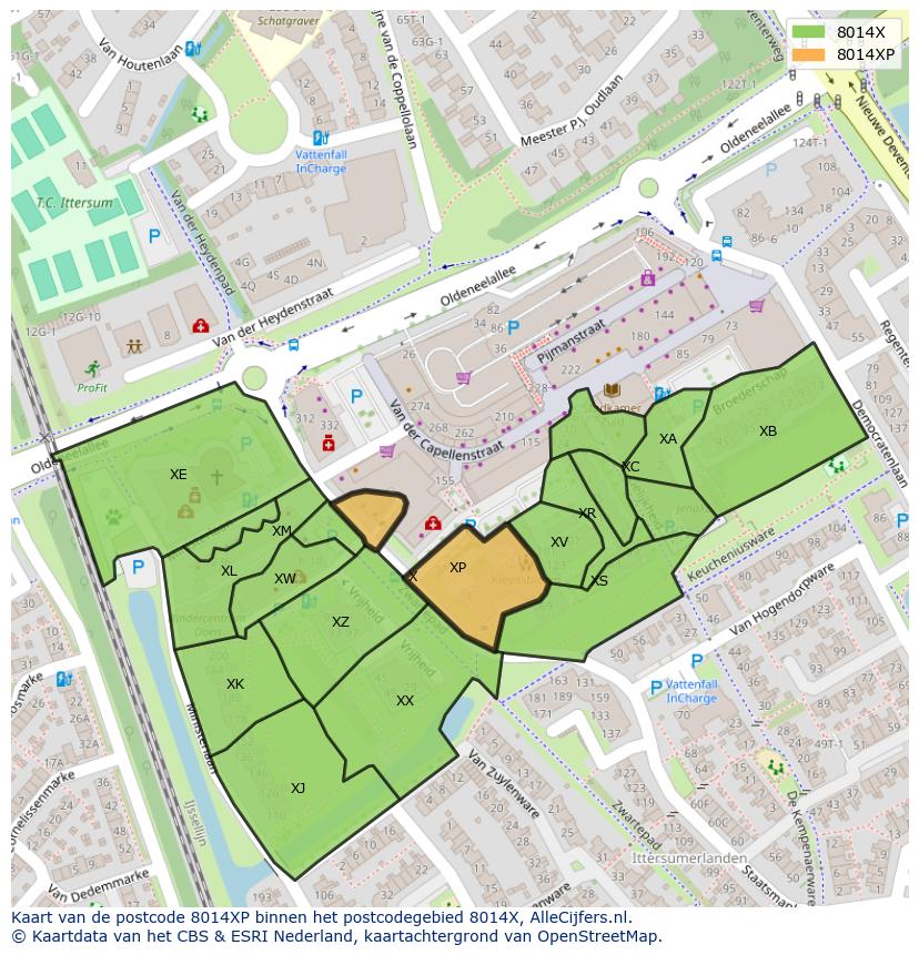 Afbeelding van het postcodegebied 8014 XP op de kaart.