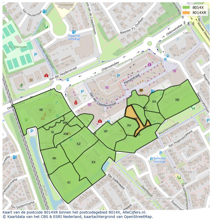Afbeelding van het postcodegebied 8014 XR op de kaart.