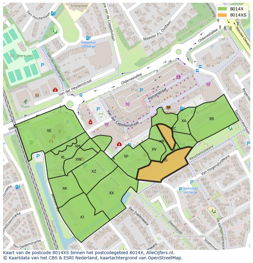 Afbeelding van het postcodegebied 8014 XS op de kaart.