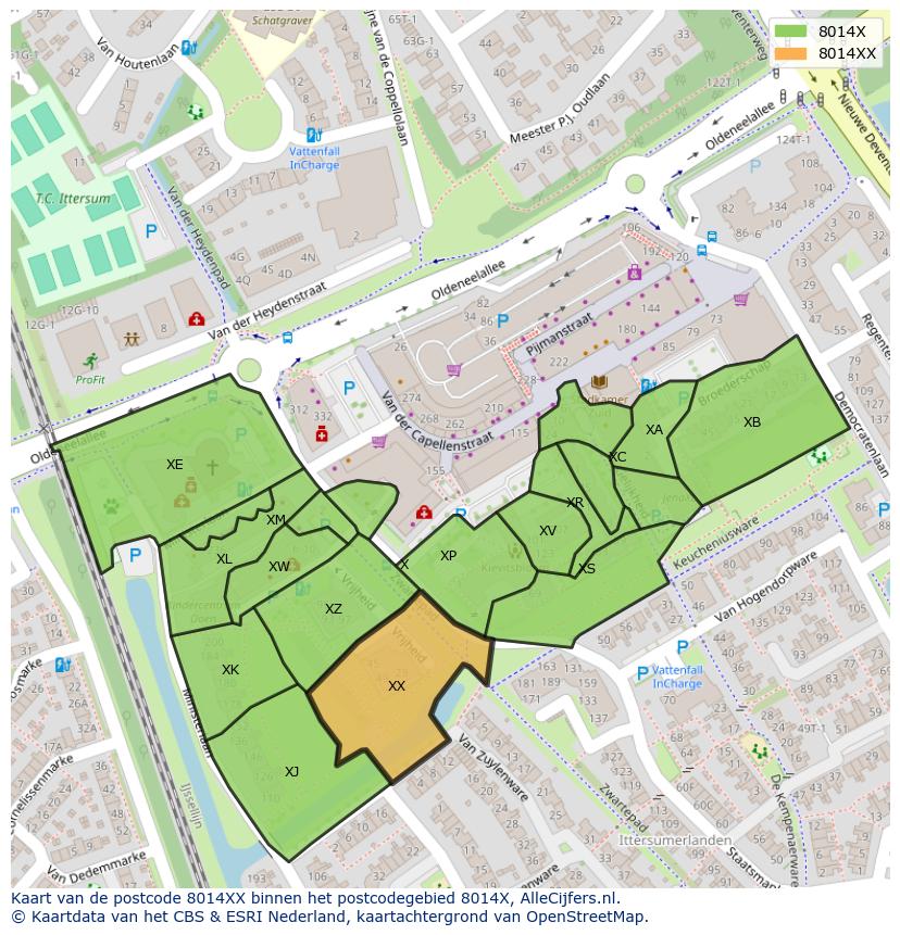 Afbeelding van het postcodegebied 8014 XX op de kaart.