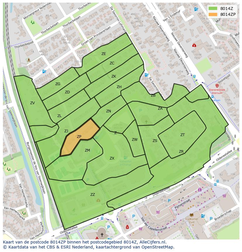 Afbeelding van het postcodegebied 8014 ZP op de kaart.