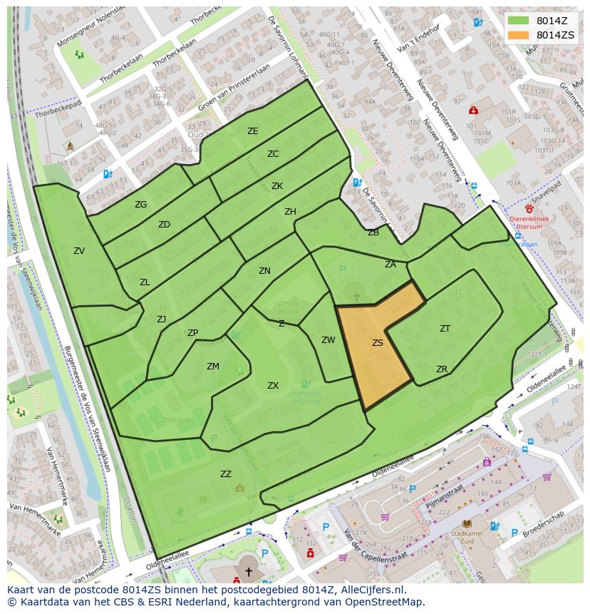 Afbeelding van het postcodegebied 8014 ZS op de kaart.