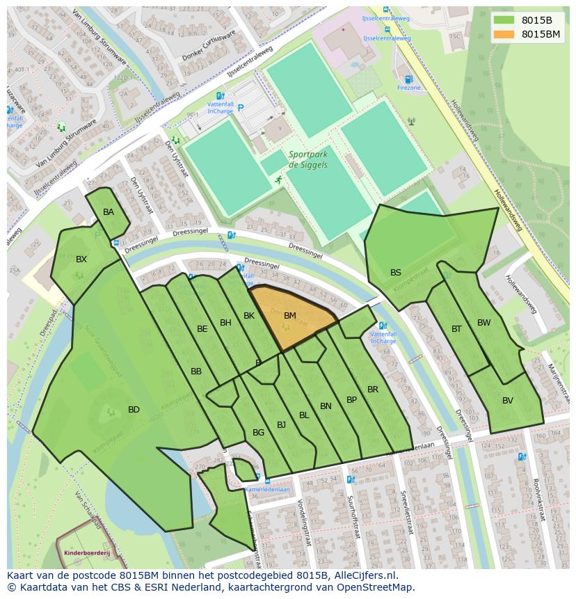 Afbeelding van het postcodegebied 8015 BM op de kaart.