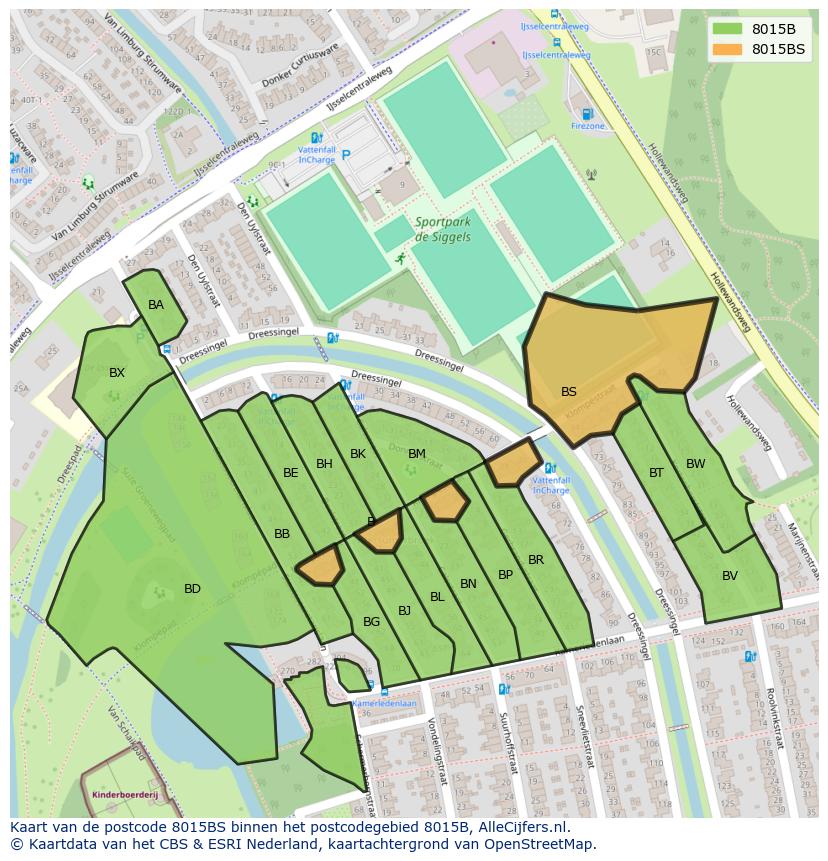 Afbeelding van het postcodegebied 8015 BS op de kaart.