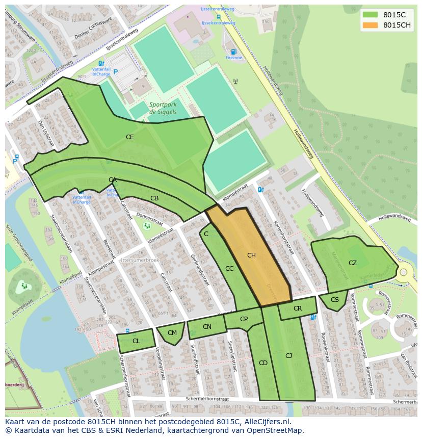 Afbeelding van het postcodegebied 8015 CH op de kaart.