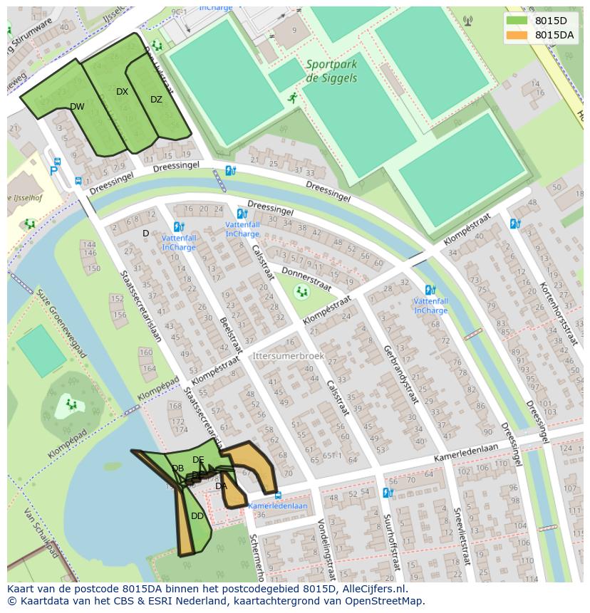 Afbeelding van het postcodegebied 8015 DA op de kaart.