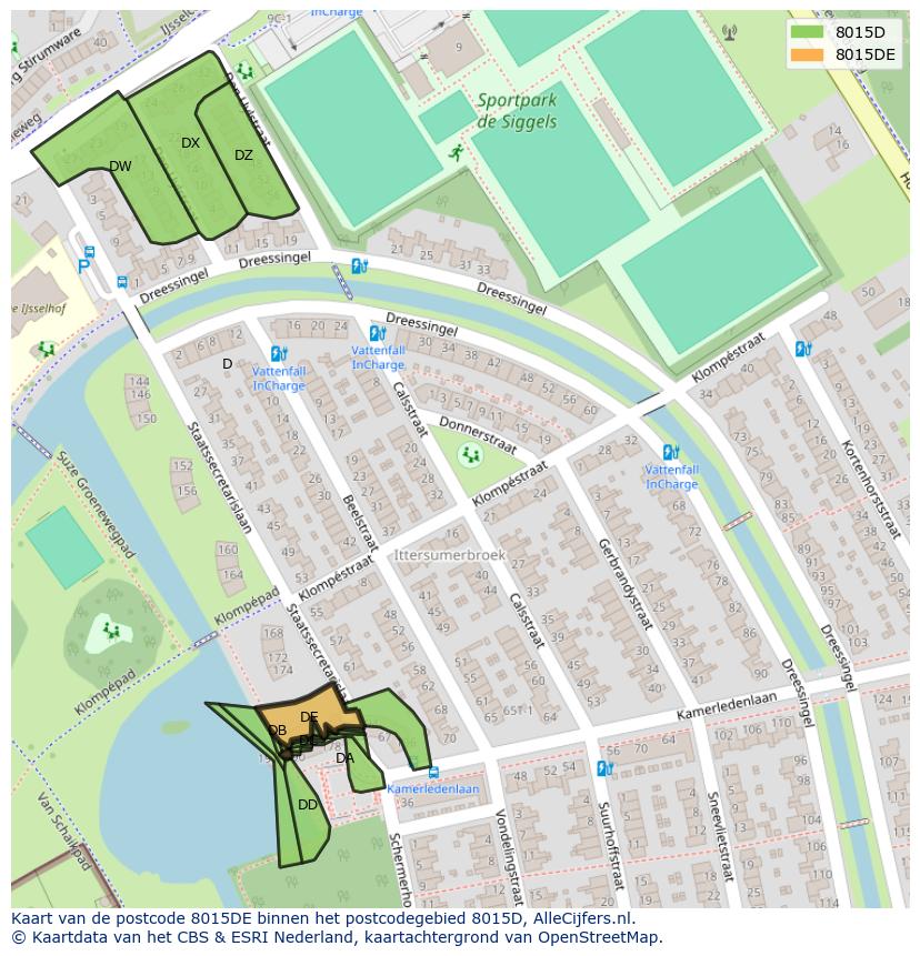 Afbeelding van het postcodegebied 8015 DE op de kaart.