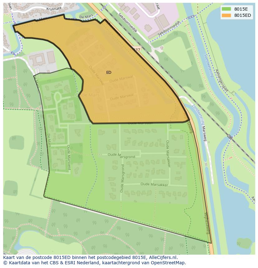 Afbeelding van het postcodegebied 8015 ED op de kaart.