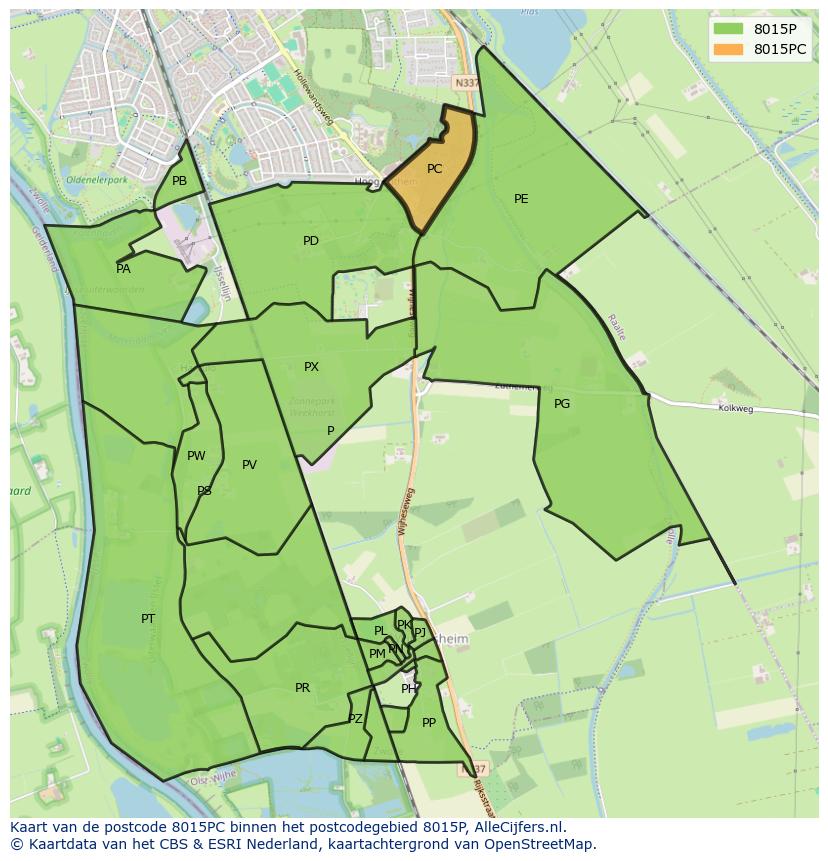 Afbeelding van het postcodegebied 8015 PC op de kaart.