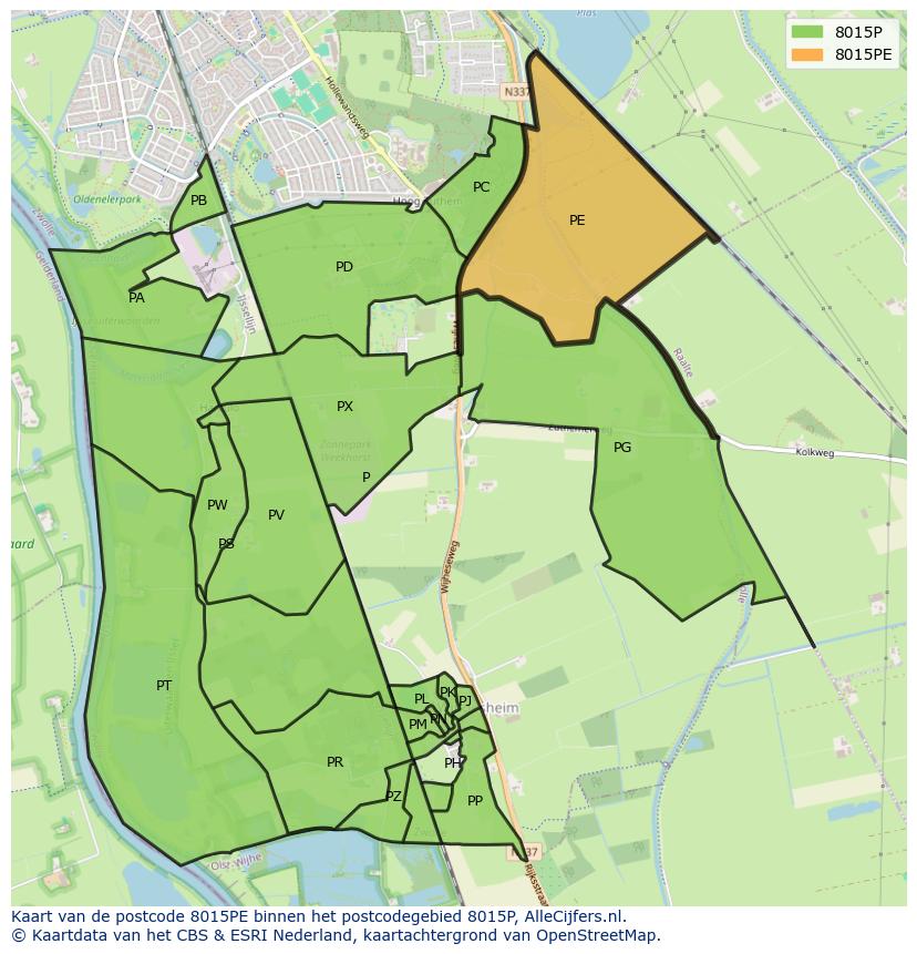 Afbeelding van het postcodegebied 8015 PE op de kaart.
