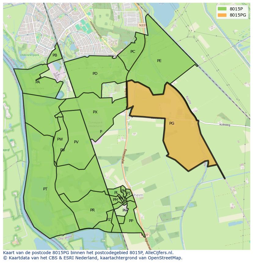 Afbeelding van het postcodegebied 8015 PG op de kaart.