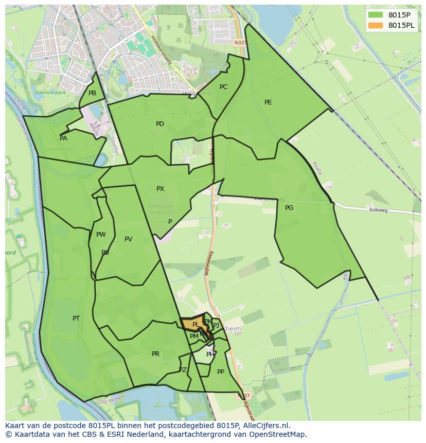 Afbeelding van het postcodegebied 8015 PL op de kaart.