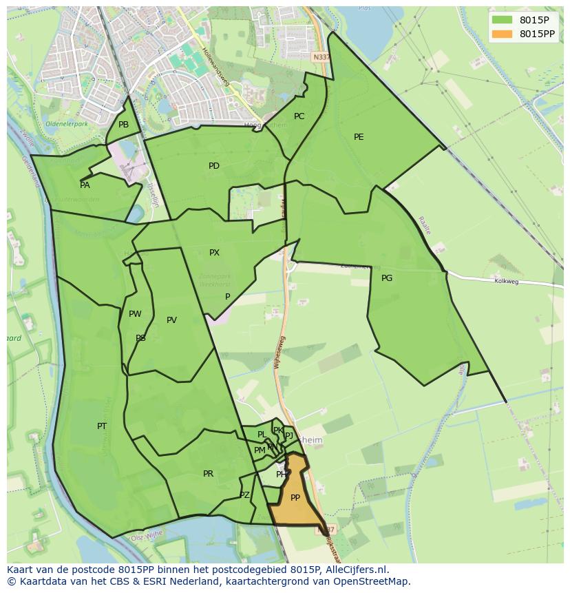 Afbeelding van het postcodegebied 8015 PP op de kaart.