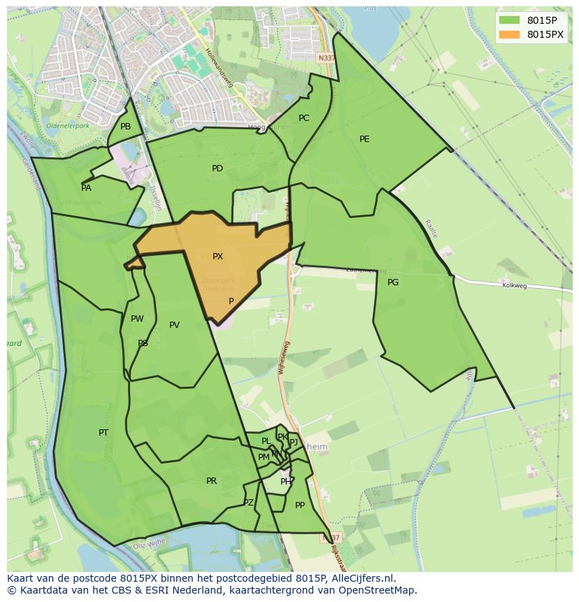 Afbeelding van het postcodegebied 8015 PX op de kaart.