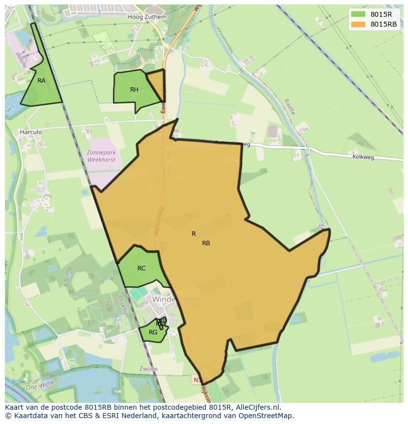 Afbeelding van het postcodegebied 8015 RB op de kaart.