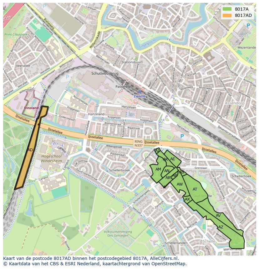 Afbeelding van het postcodegebied 8017 AD op de kaart.