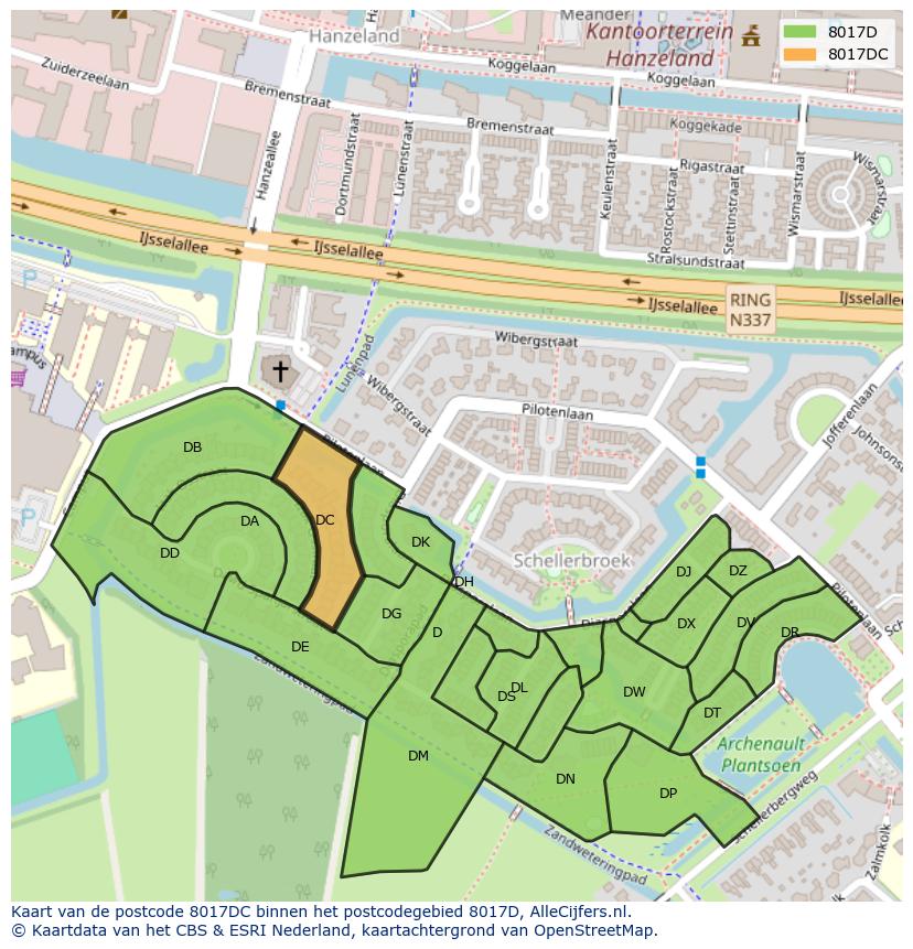 Afbeelding van het postcodegebied 8017 DC op de kaart.