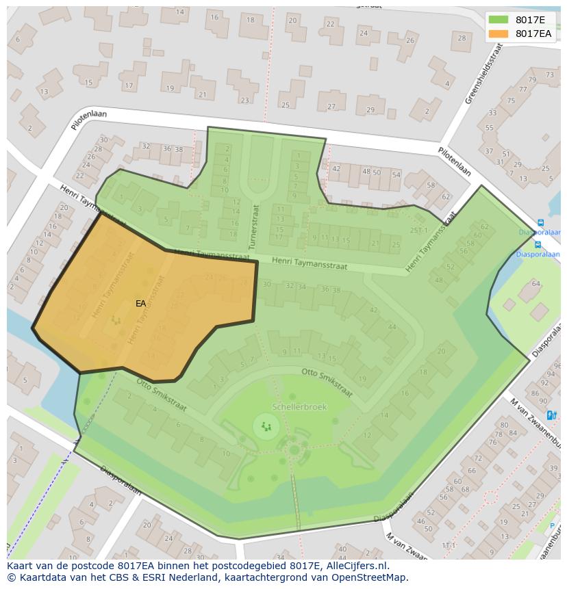 Afbeelding van het postcodegebied 8017 EA op de kaart.