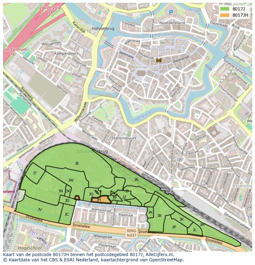 Afbeelding van het postcodegebied 8017 JH op de kaart.