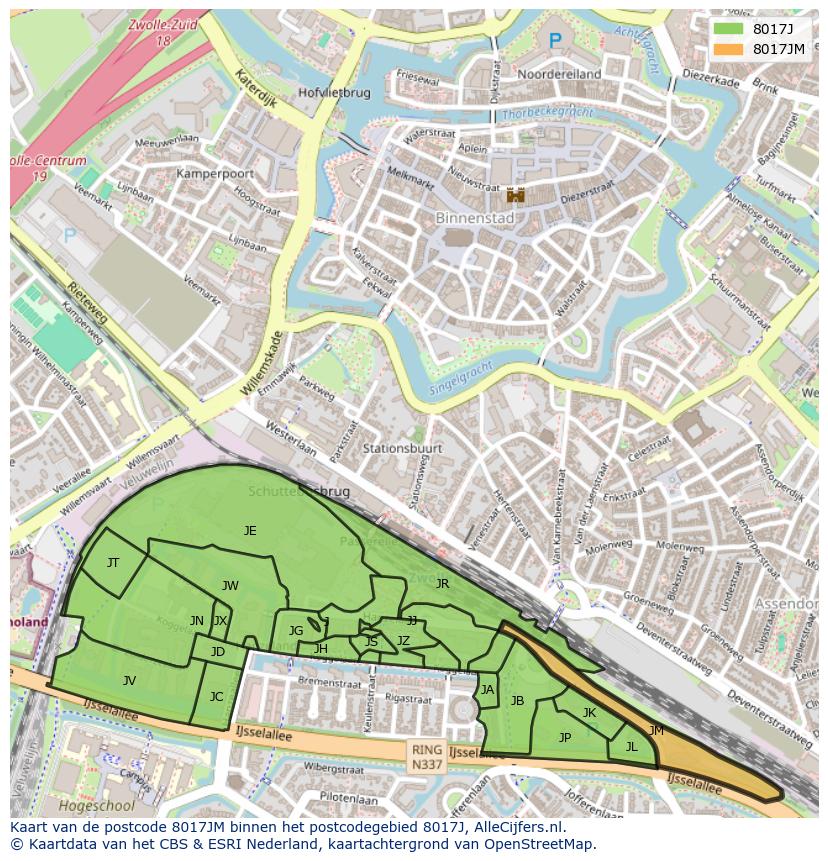 Afbeelding van het postcodegebied 8017 JM op de kaart.