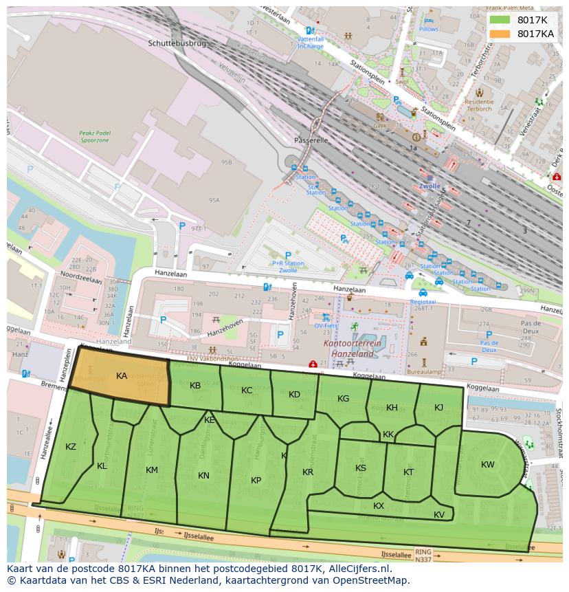 Afbeelding van het postcodegebied 8017 KA op de kaart.