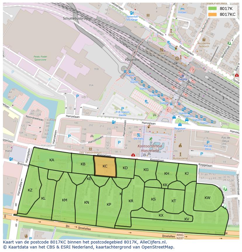 Afbeelding van het postcodegebied 8017 KC op de kaart.