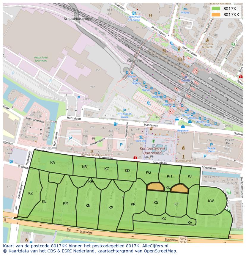 Afbeelding van het postcodegebied 8017 KK op de kaart.