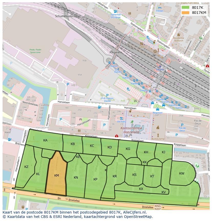 Afbeelding van het postcodegebied 8017 KM op de kaart.