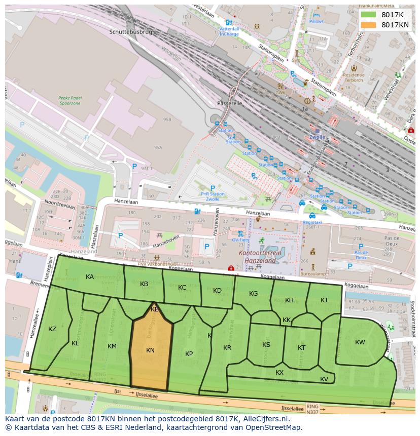 Afbeelding van het postcodegebied 8017 KN op de kaart.