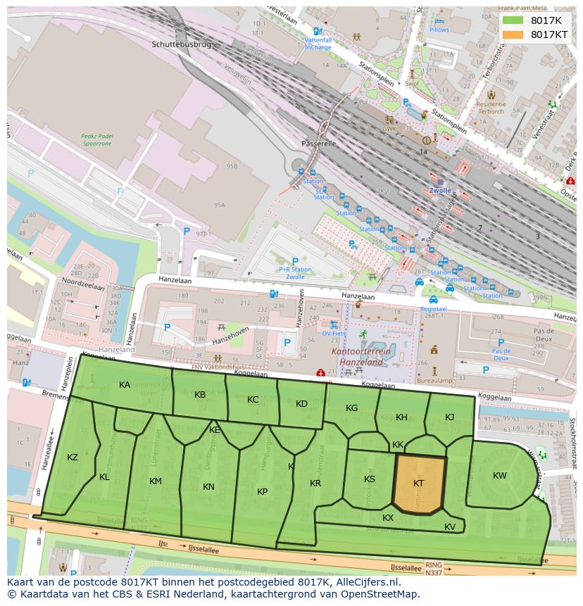 Afbeelding van het postcodegebied 8017 KT op de kaart.