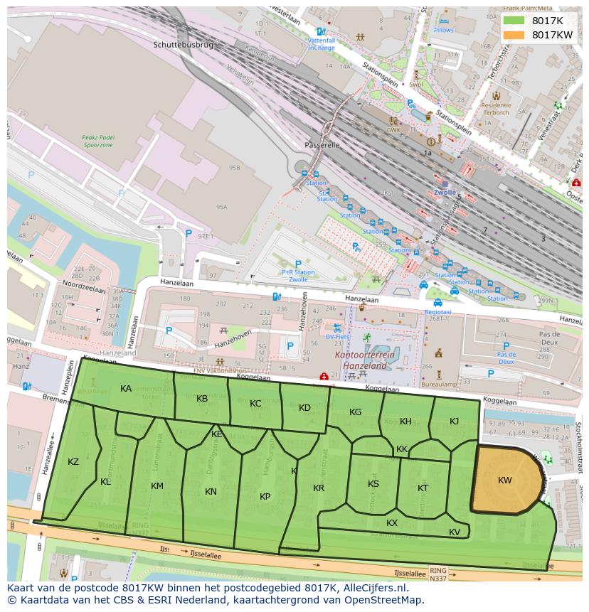 Afbeelding van het postcodegebied 8017 KW op de kaart.