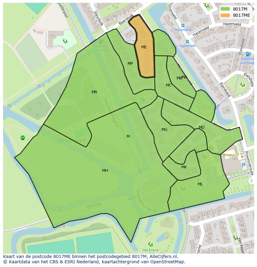 Afbeelding van het postcodegebied 8017 ME op de kaart.