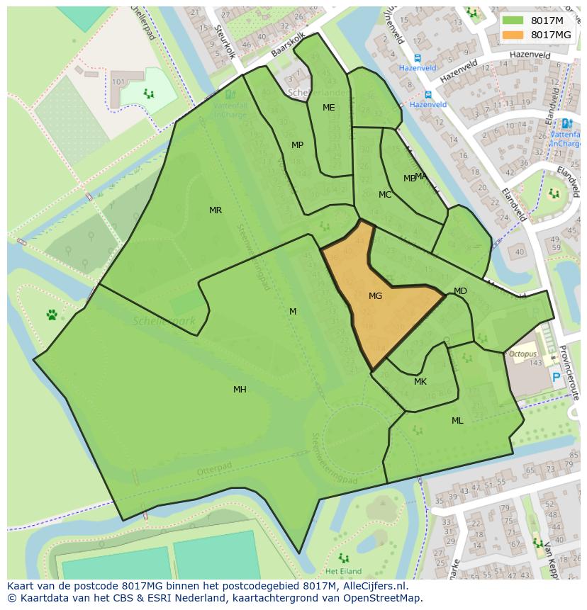 Afbeelding van het postcodegebied 8017 MG op de kaart.
