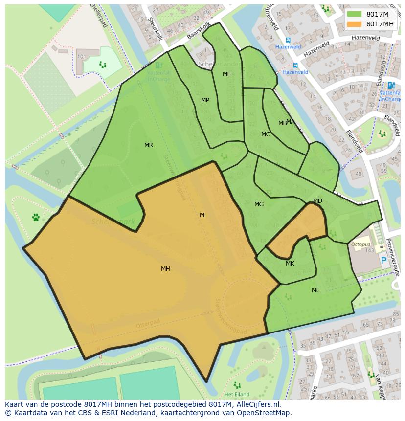 Afbeelding van het postcodegebied 8017 MH op de kaart.
