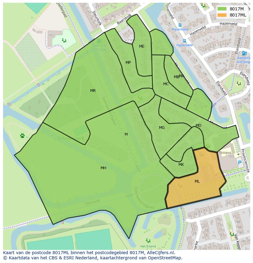 Afbeelding van het postcodegebied 8017 ML op de kaart.