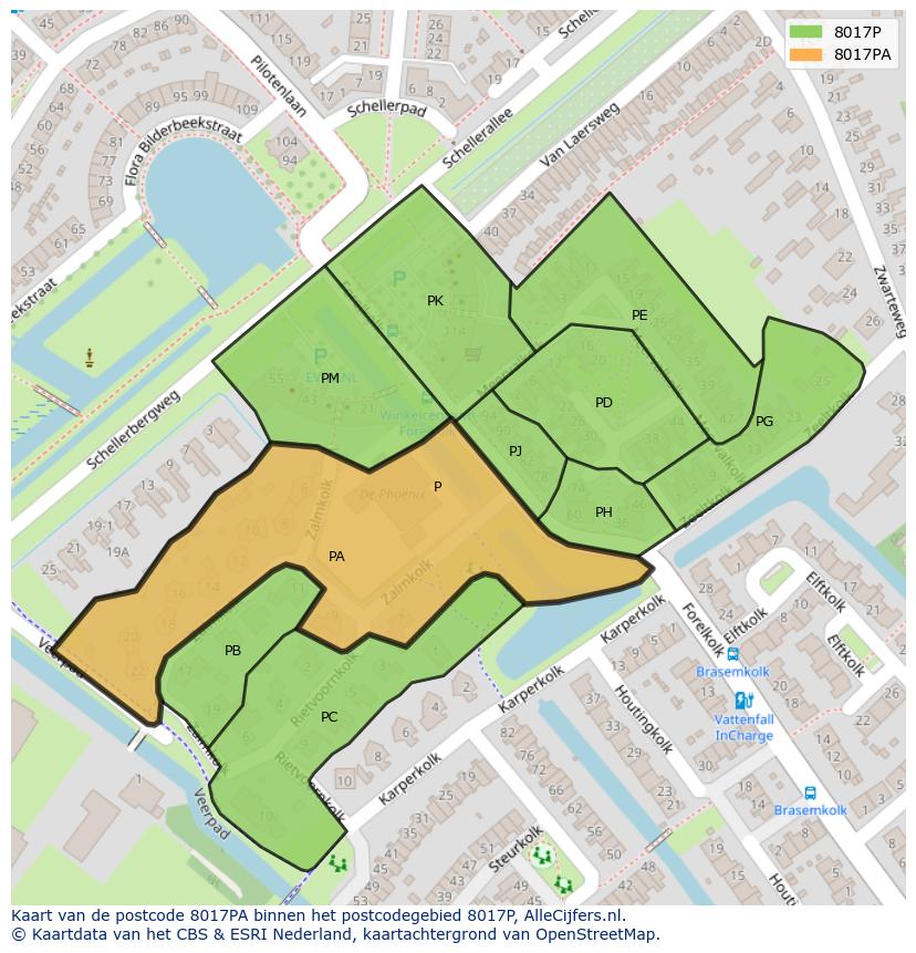 Afbeelding van het postcodegebied 8017 PA op de kaart.