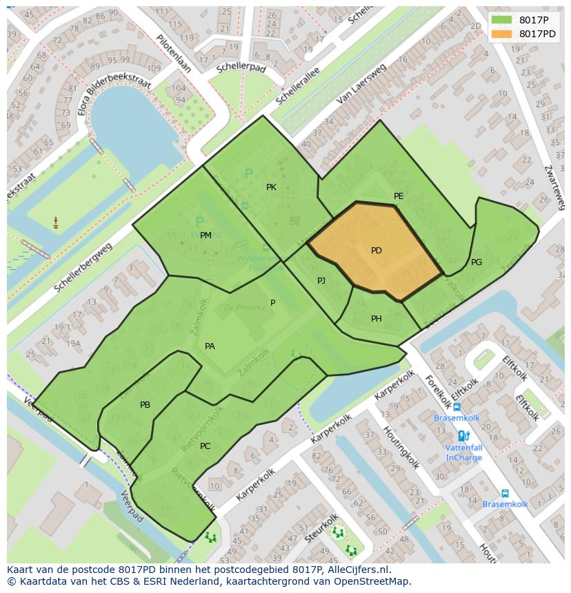 Afbeelding van het postcodegebied 8017 PD op de kaart.